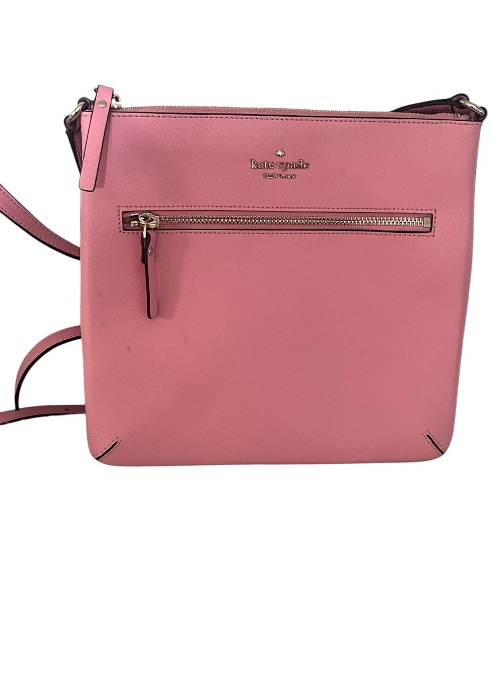kate spade pink leather crossbody with gold-tone zipper
